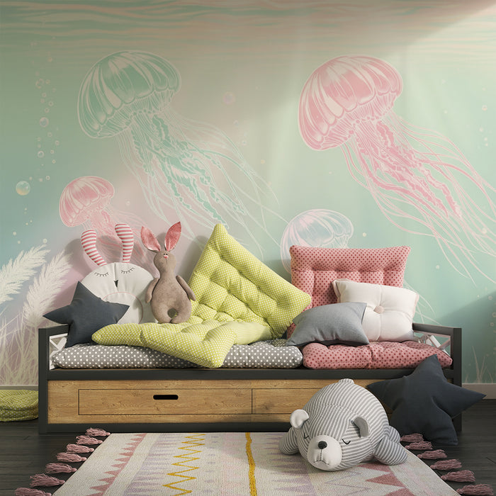 Lastenhuoneen tapetti | Värikäs meduusa rauhoittavassa meressä