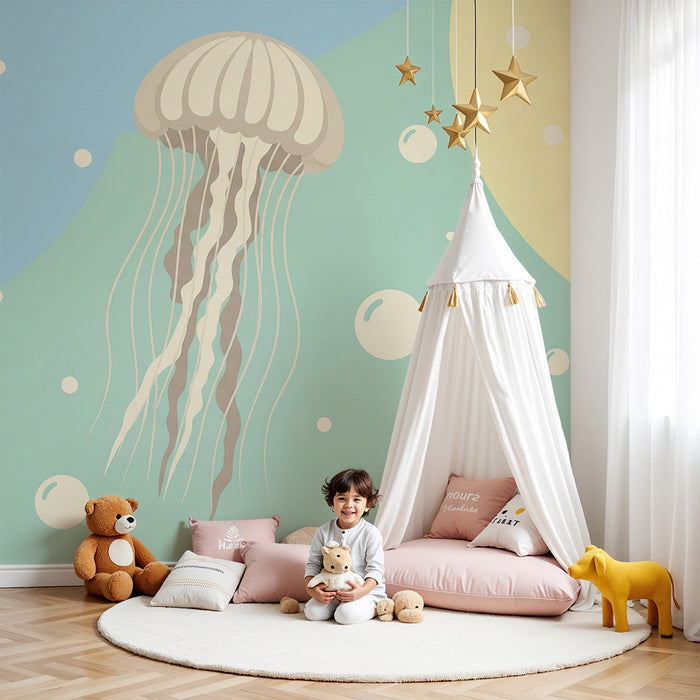 Babykamer behang | Delicate kwallen en kleurrijke bellen in een onderwaterwereld