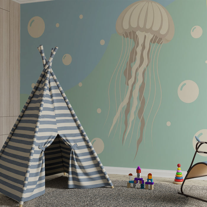 Babykamer behang | Delicate kwallen en kleurrijke bellen in een onderwaterwereld