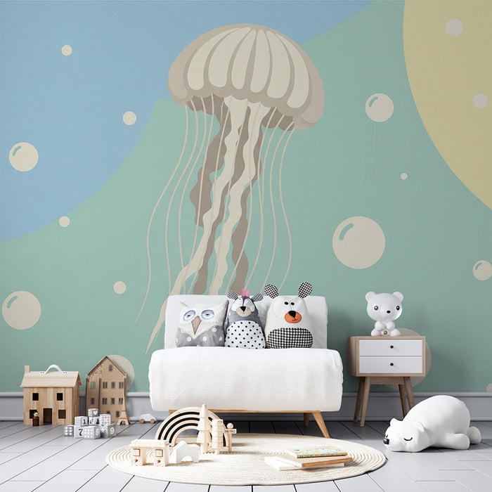 Babykamer behang | Delicate kwallen en kleurrijke bellen in een onderwaterwereld
