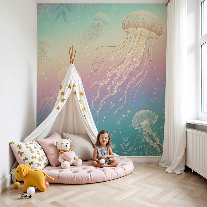 Lastenhuoneen tapetti | Valaiseva meduusa ja tähtimeri