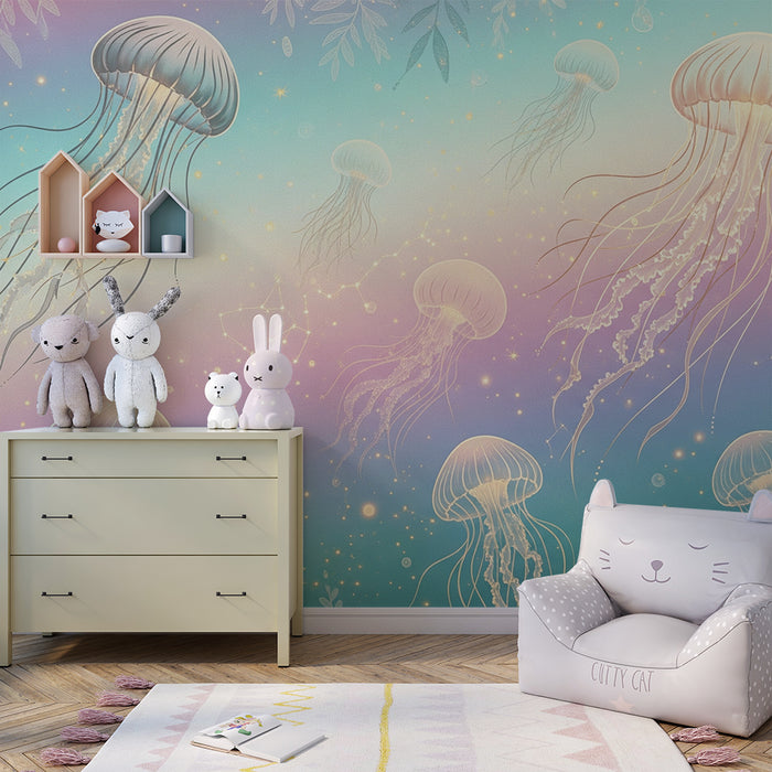 Lastenhuoneen tapetti | Valaiseva meduusa ja tähtimeri