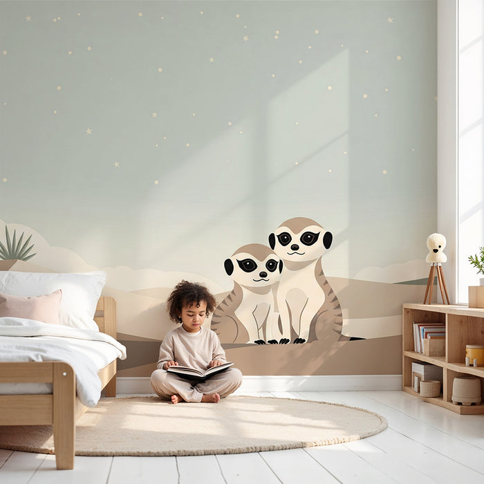 Papier peint chambre bébé | Mésanges adorables sous un ciel étoilé