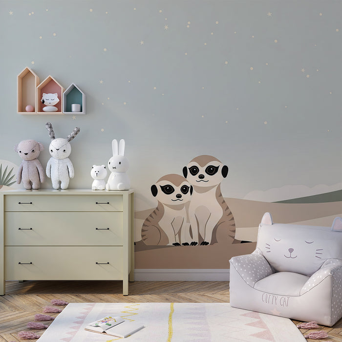 Papier peint chambre bébé | Mésanges adorables sous un ciel étoilé