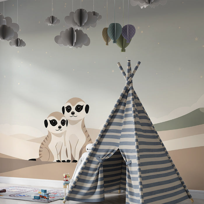 Papier peint chambre bébé | Mésanges adorables sous un ciel étoilé
