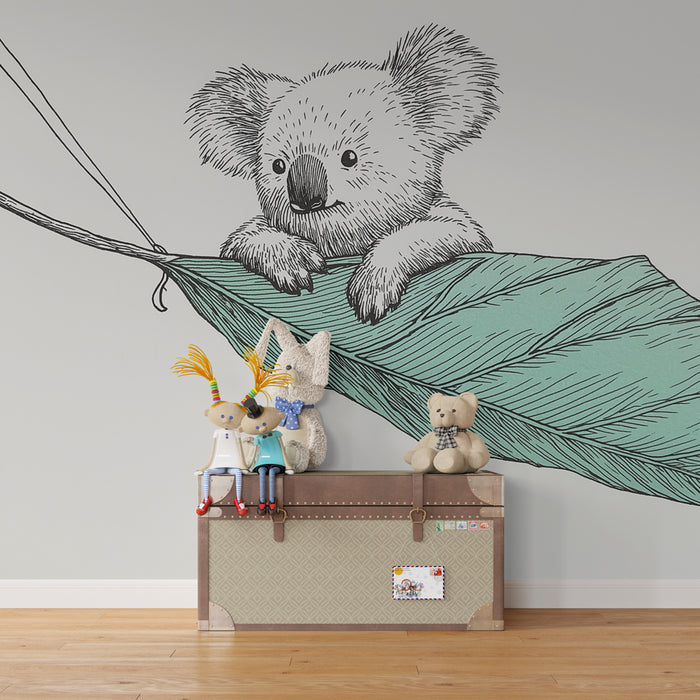 Tapety dla dzieci | Uroczy koala na liściu