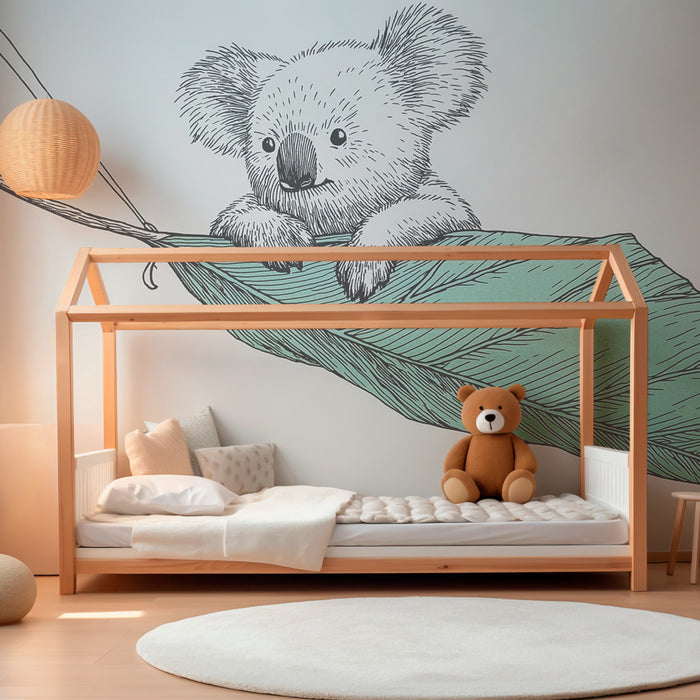 Tapety dla dzieci | Uroczy koala na liściu