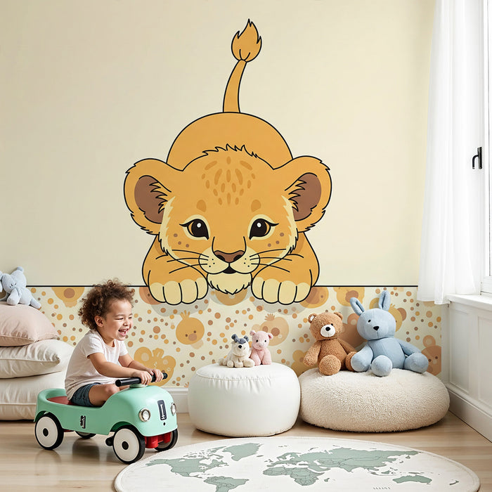 Papel pintado para habitación infantil | Leones adorables y motivos de animales suaves