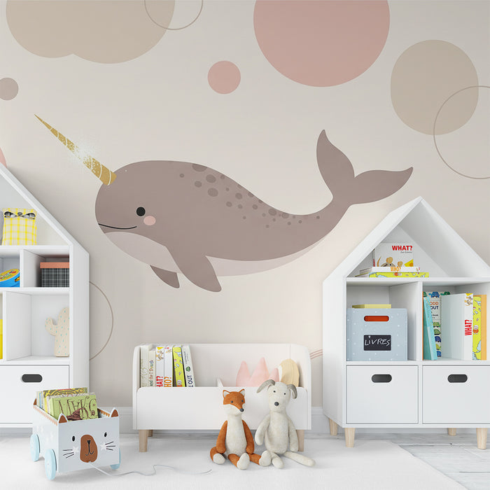 Barntapet | Söt narval med mjuka geometriska former