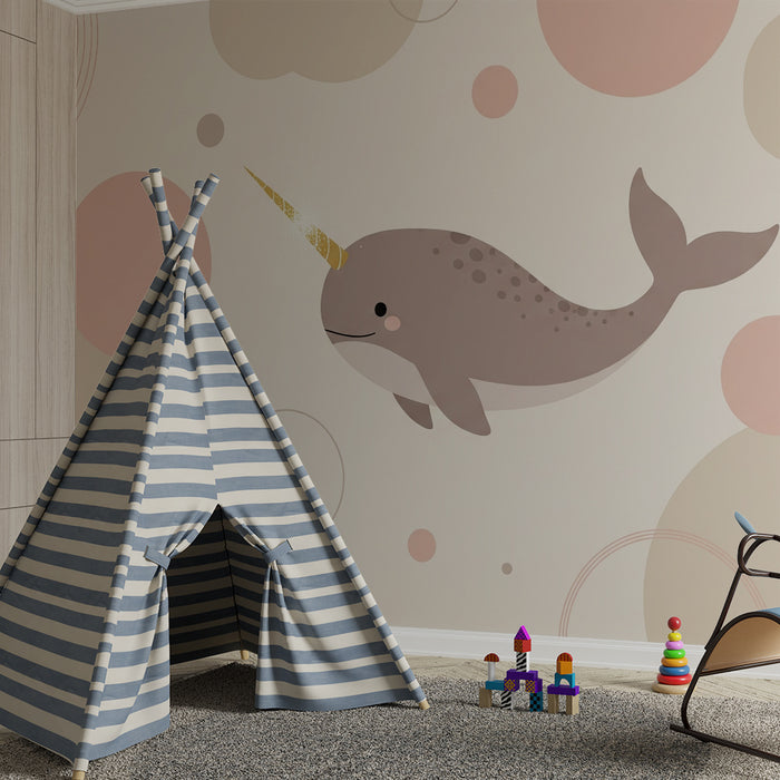 Barntapet | Söt narval med mjuka geometriska former