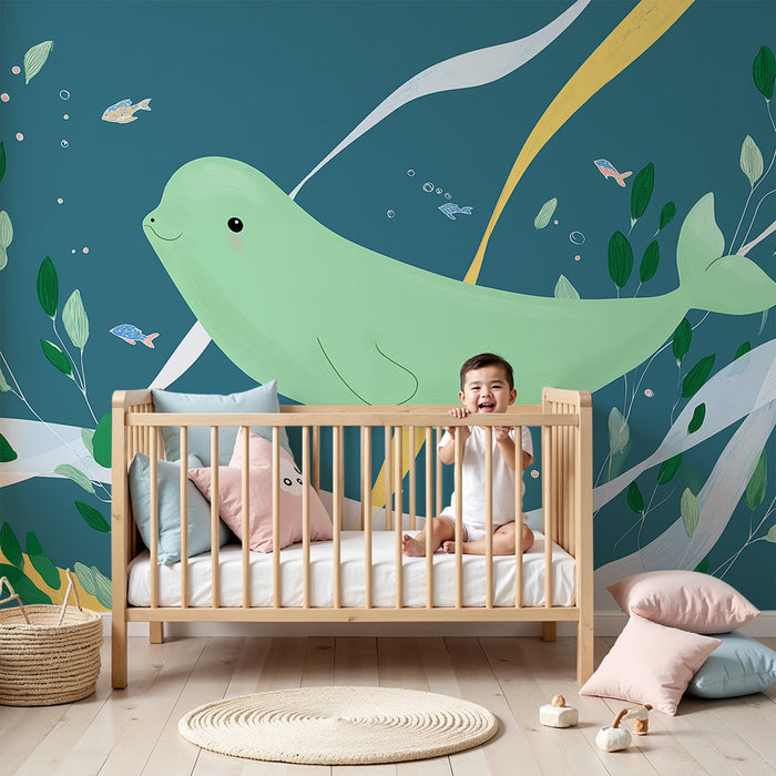 Barntapet | Söt narval simmande bland sjögräs