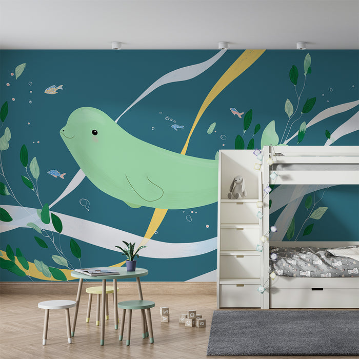 Barntapet | Söt narval simmande bland sjögräs