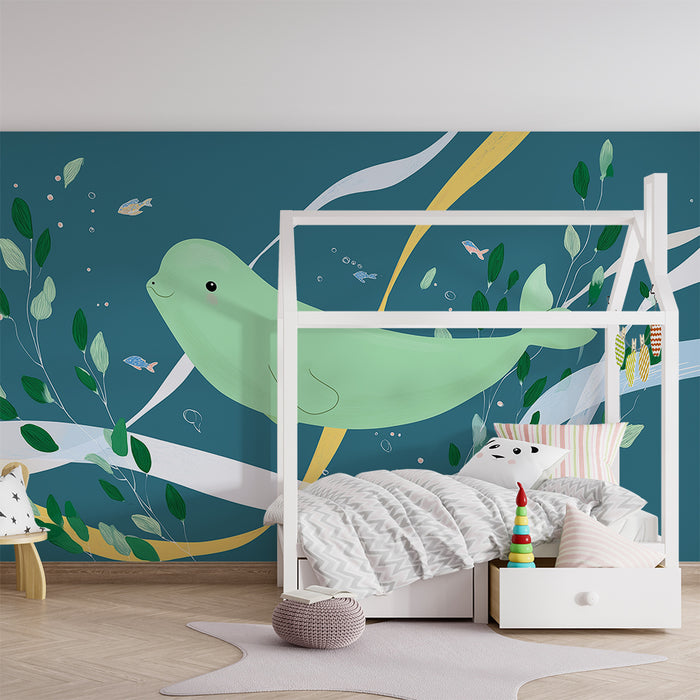 Barntapet | Söt narval simmande bland sjögräs