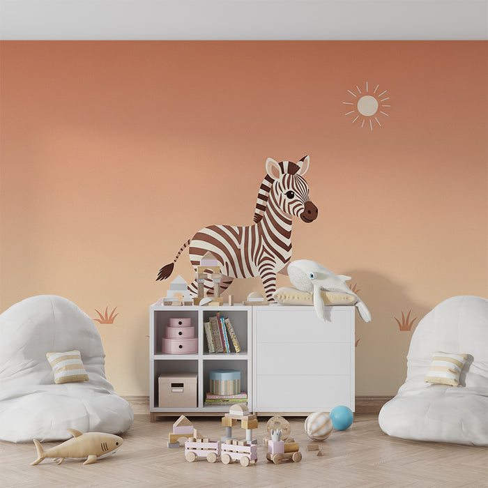 Lastenhuoneen tapetti | Söpö pieni seepra oranssilla väriliu'ulla taustalla