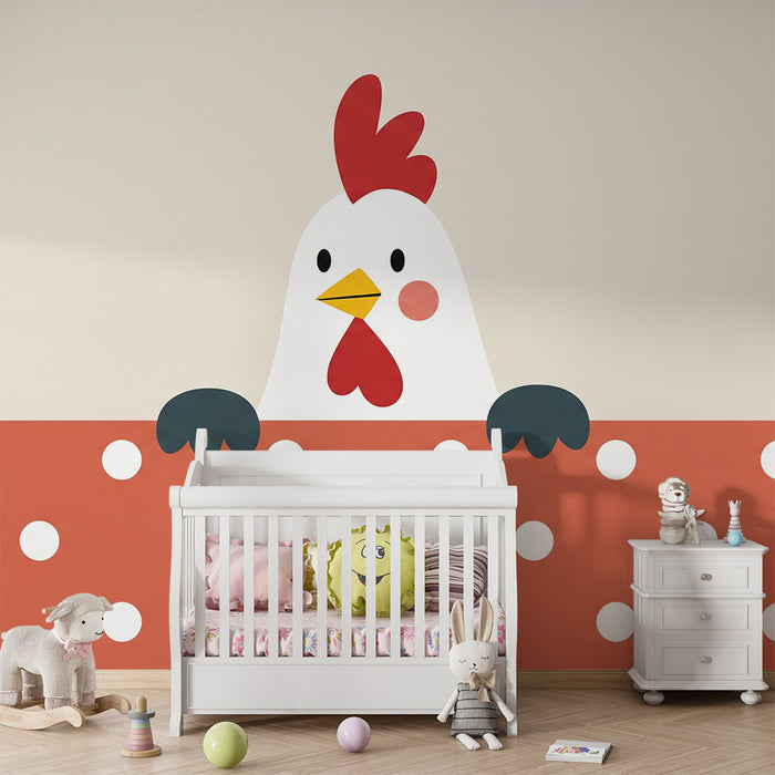 Barntapet | Söt färgglad höna på prickigt bakgrund