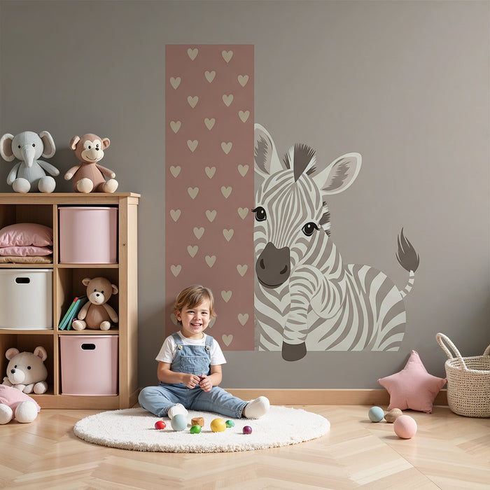 Nursery Wallpaper | Adorable Zebra with Heart Patterns