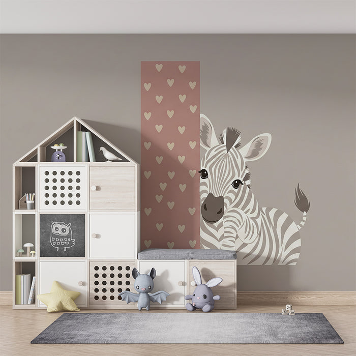 Nursery Wallpaper | Adorable Zebra with Heart Patterns