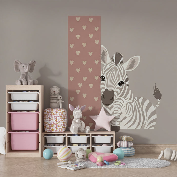 Nursery Wallpaper | Adorable Zebra with Heart Patterns