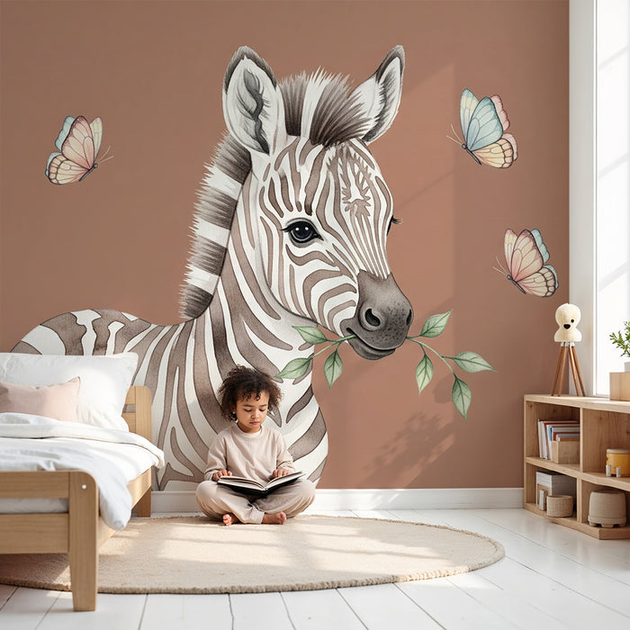 Papier de parede detskej izby | Rozkošná zebra s motýľmi
