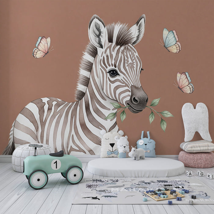 Papier de parede detskej izby | Rozkošná zebra s motýľmi