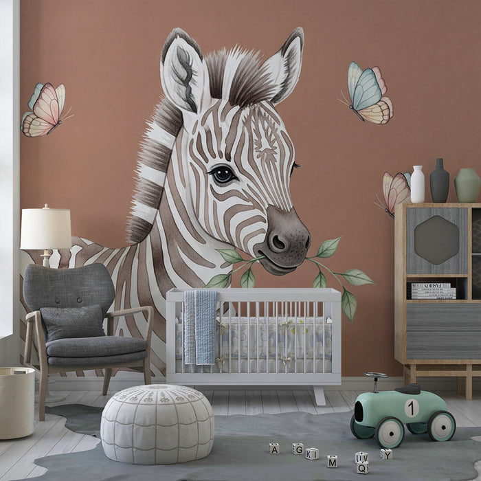 Papier de parede detskej izby | Rozkošná zebra s motýľmi