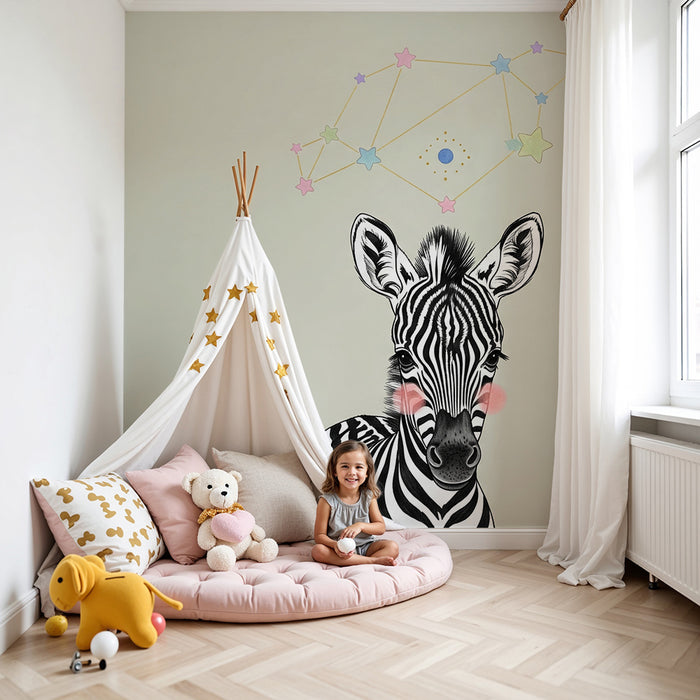Barntapet | Söt zebra och stjärnor