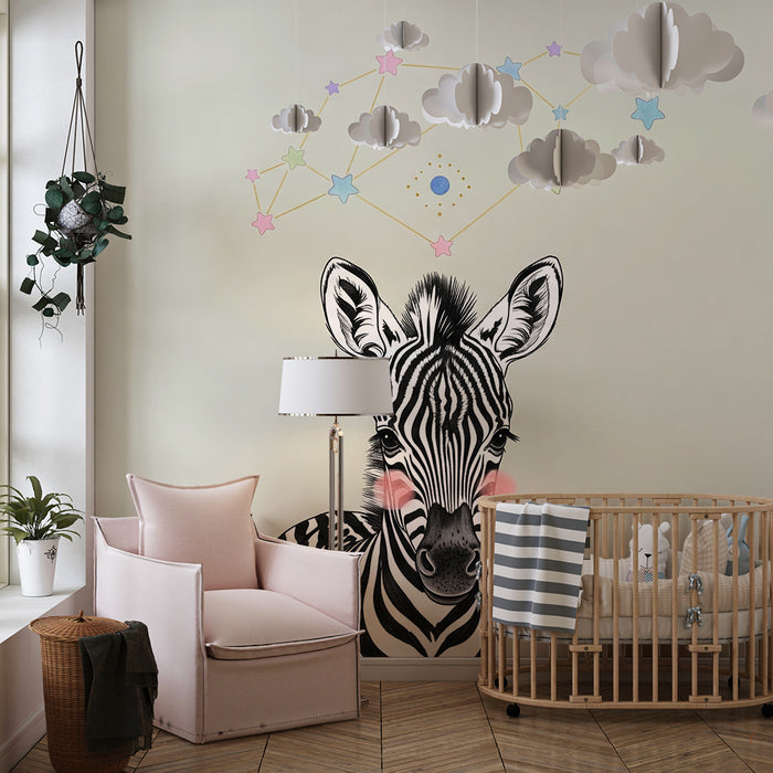 Barntapet | Söt zebra och stjärnor