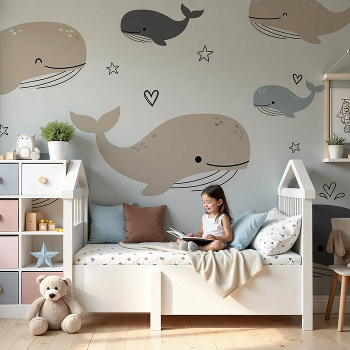 Børneværelse tapet | Søde hvaler og stjerner