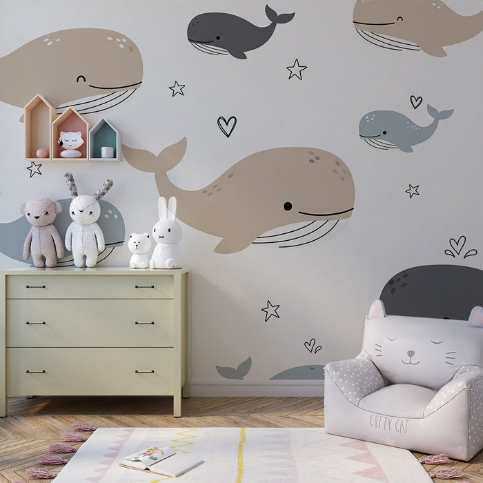Børneværelse tapet | Søde hvaler og stjerner