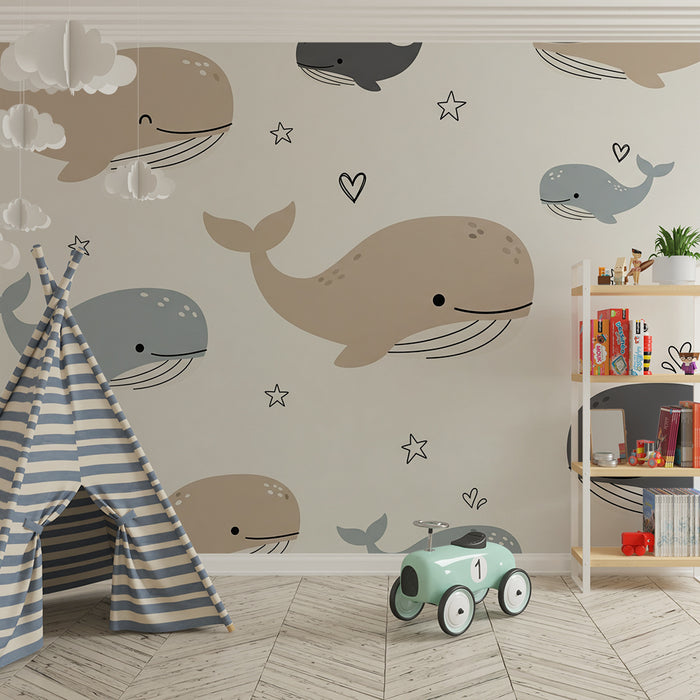 Børneværelse tapet | Søde hvaler og stjerner