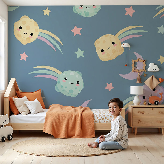 Lastenhuoneen tapetti | Suloiset meduusat ja värikkäät tähdet rauhoittavalla taivaalla