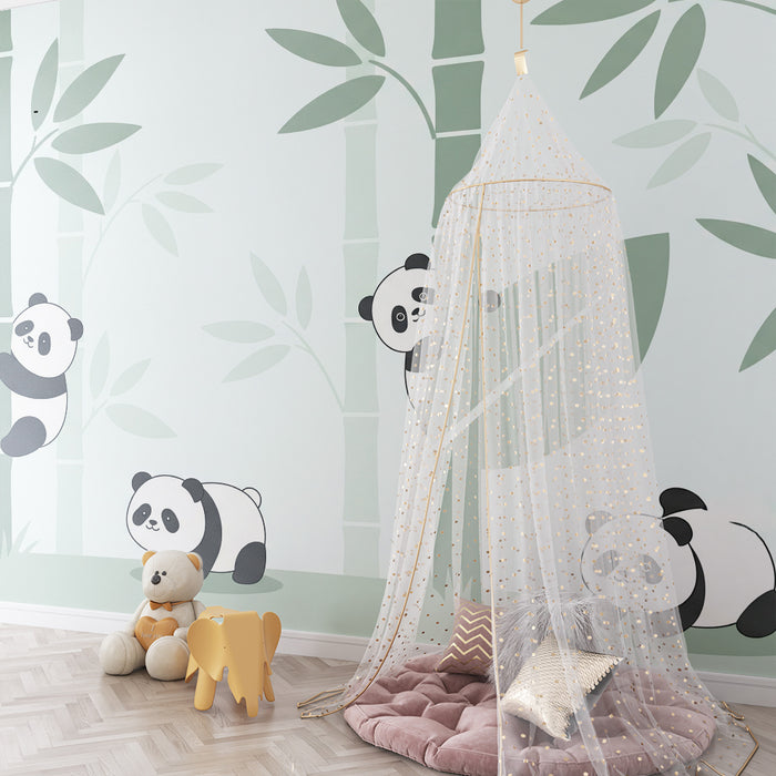 Tapet barnerom | Søte pandaer som leker blant bambus