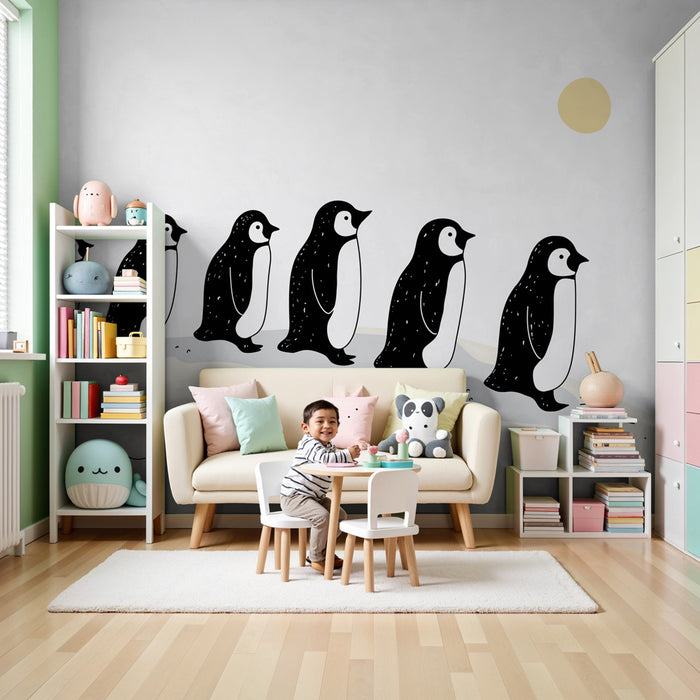 Papel pintado infantil | Lindos pingüinos pequeños caminando