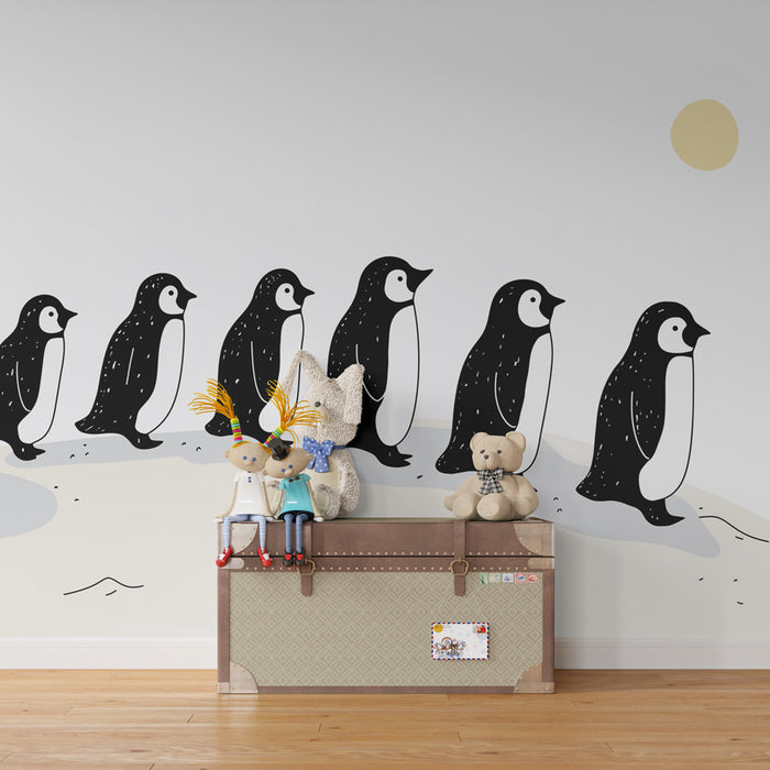 Papel pintado infantil | Lindos pingüinos pequeños caminando