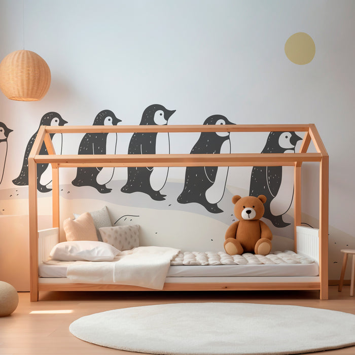 Papel pintado infantil | Lindos pingüinos pequeños caminando