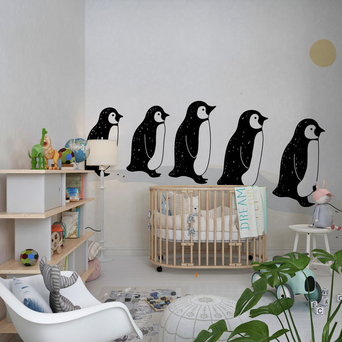 Papier peint chambre bébé | Mignons petits pingouins en marche