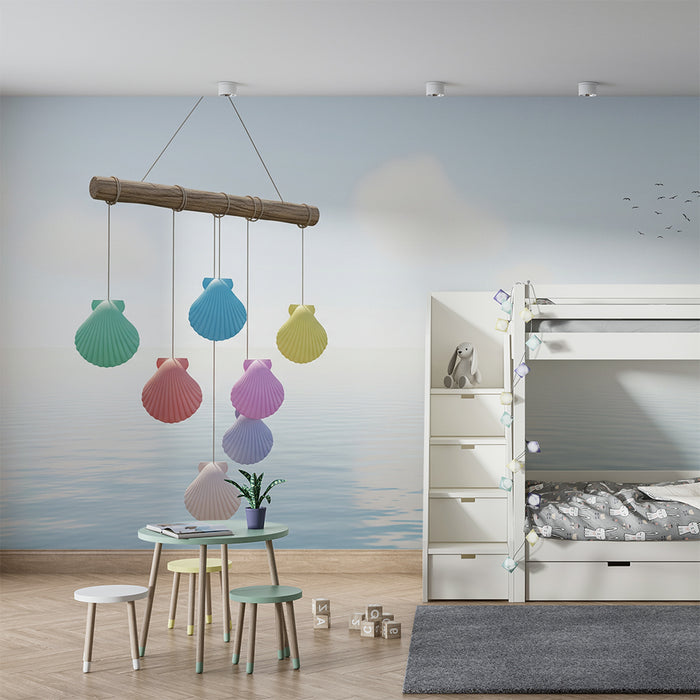 Behang kinderkamer | Kleurrijke schelpenmobiel op rustige zeefond