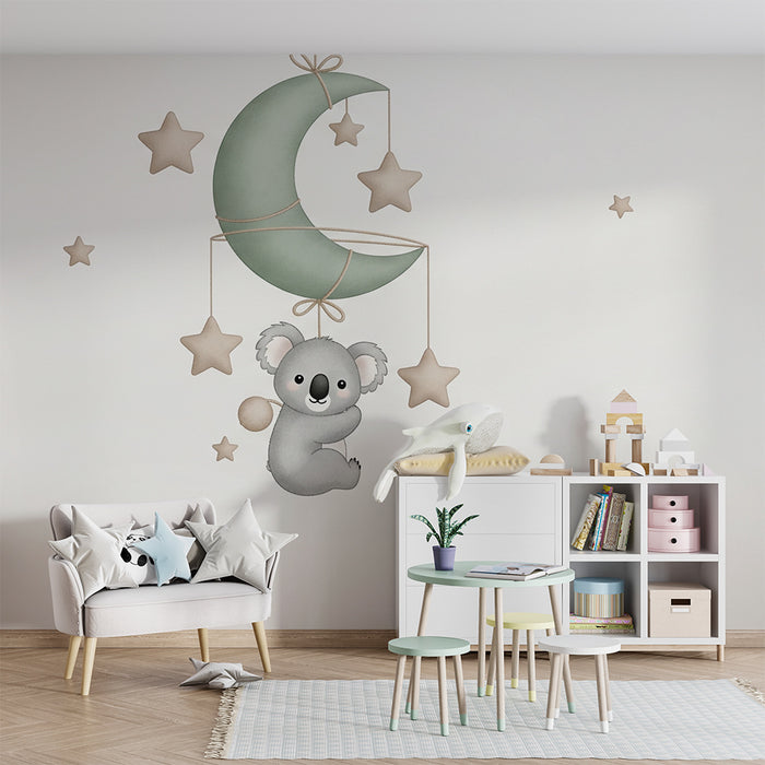 Nursery room wallpaper | Koala and starry moon mobile
