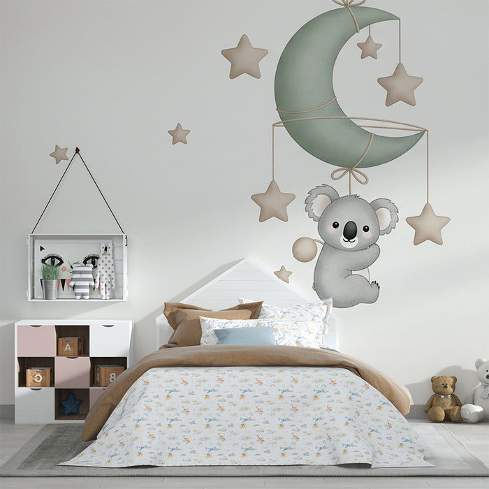 Nursery room wallpaper | Koala and starry moon mobile