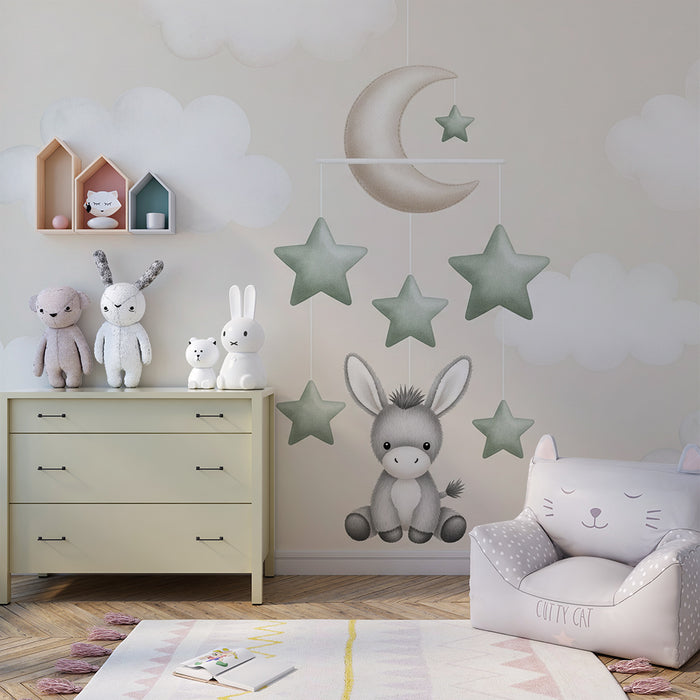 Papier de parede bébi szoba | Puha mobil lóval és csillagokkal