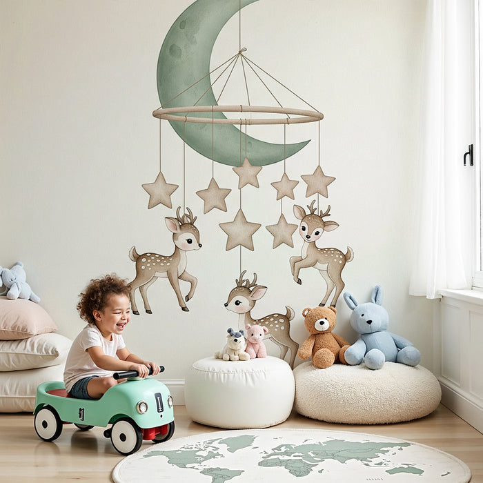 Papier de parede bébi szoba | Puha mobil szarvasokkal és holdakkal