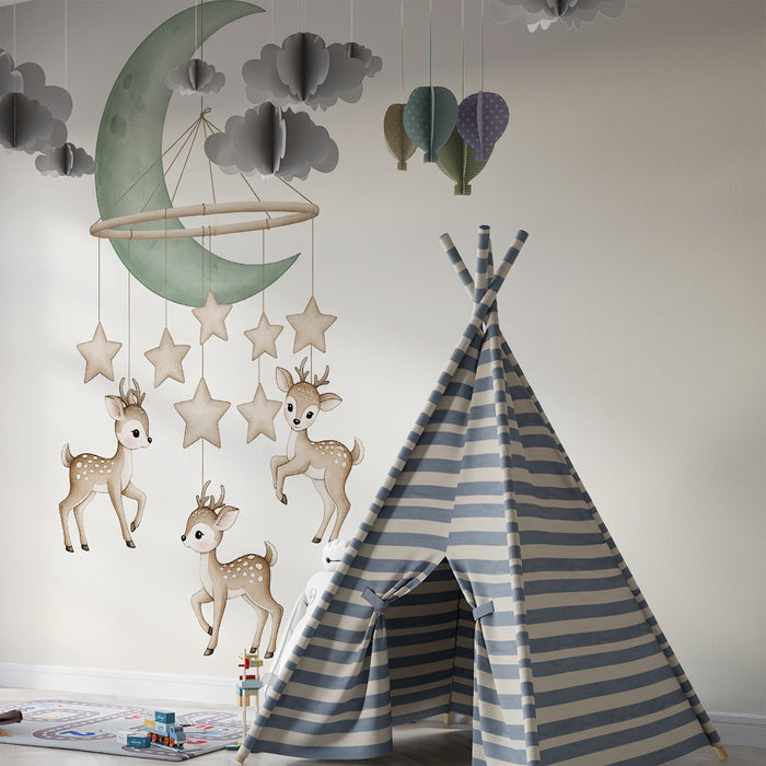 Papier de parede bébi szoba | Puha mobil szarvasokkal és holdakkal