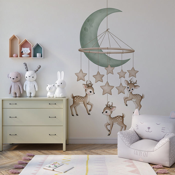 Papier de parede bébi szoba | Puha mobil szarvasokkal és holdakkal