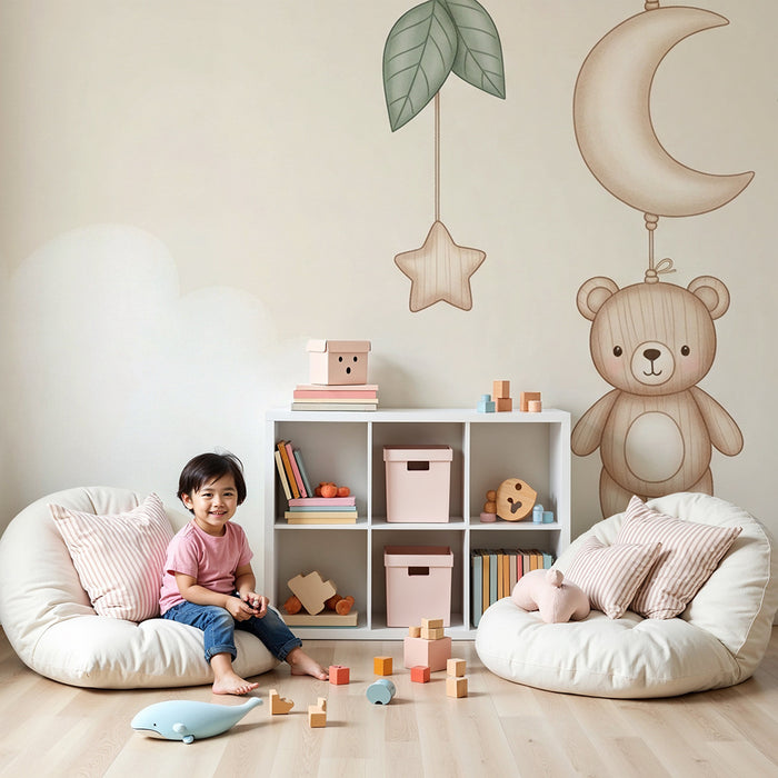 Baba szoba tapéta | Puha mobil medve és hold