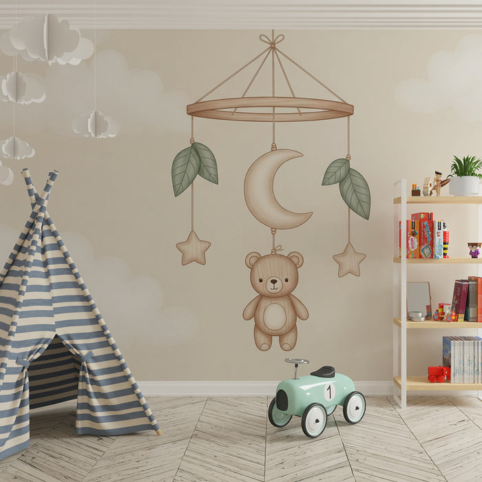 Baba szoba tapéta | Puha mobil medve és hold