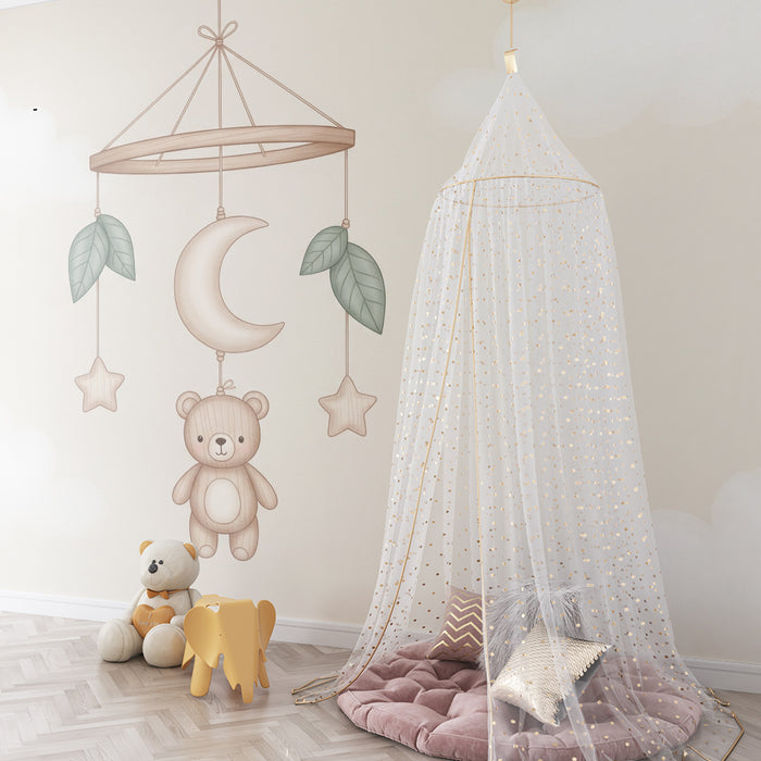 Baba szoba tapéta | Puha mobil medve és hold