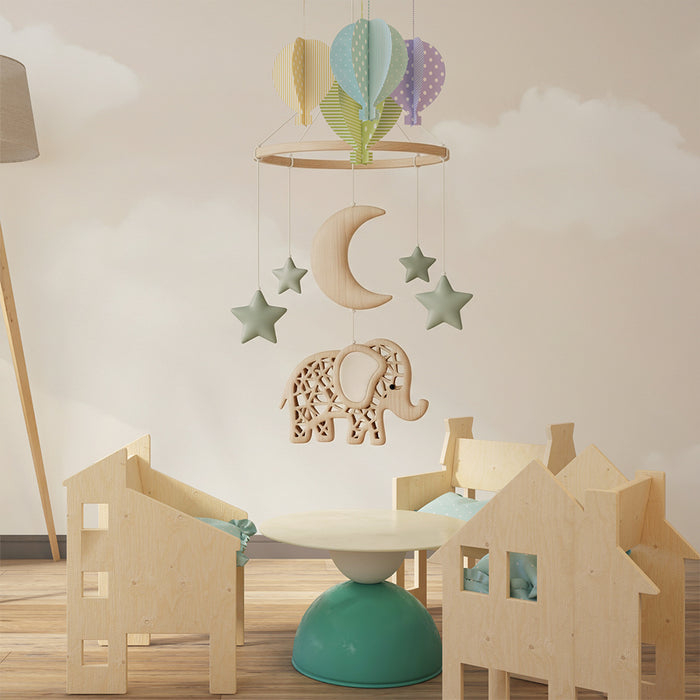 Papier peint chambre bébé | Mobile éléphant et ciel étoilé