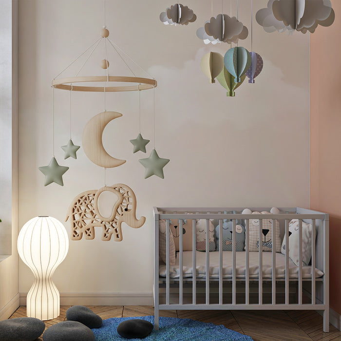 Papier peint chambre bébé | Mobile éléphant et ciel étoilé