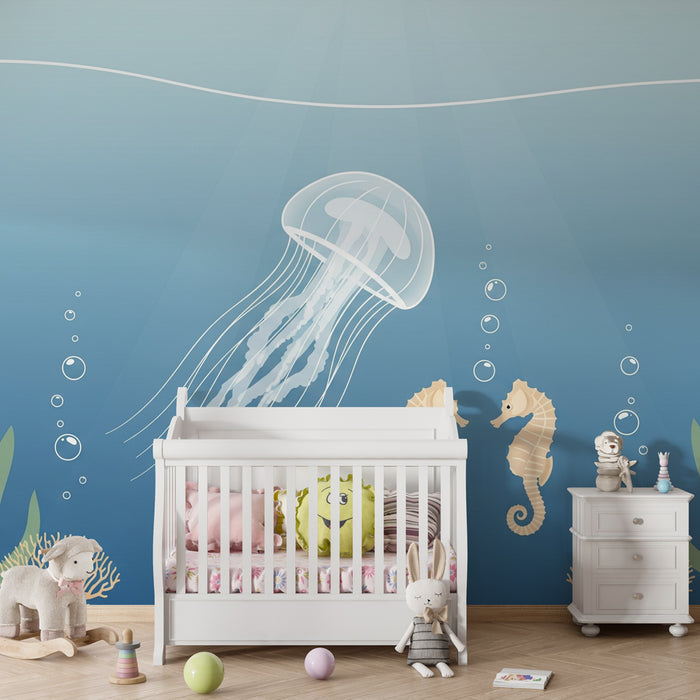Papier peint chambre bébé | Monde sous-marin avec méduses et hippocampes