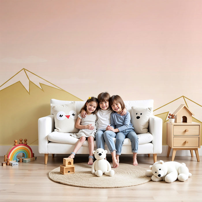 Lastenhuoneen tapetti | Kultaiset vuoret pastellinsinisellä taivaalla